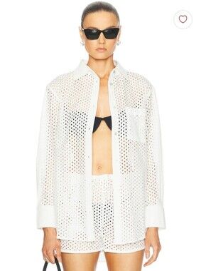 NWT Solid & Striped White Eyelet Long Sleeve Swim Shirt - Cover Up Women's XL